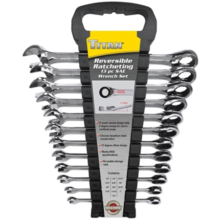 TITAN 13 Piece Reversible SAE Ratcheting Combination Wrench Set 17364